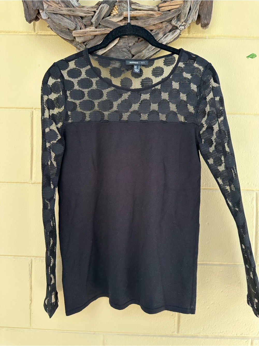 Mango Black Long-Sleeve Mesh Panel Top